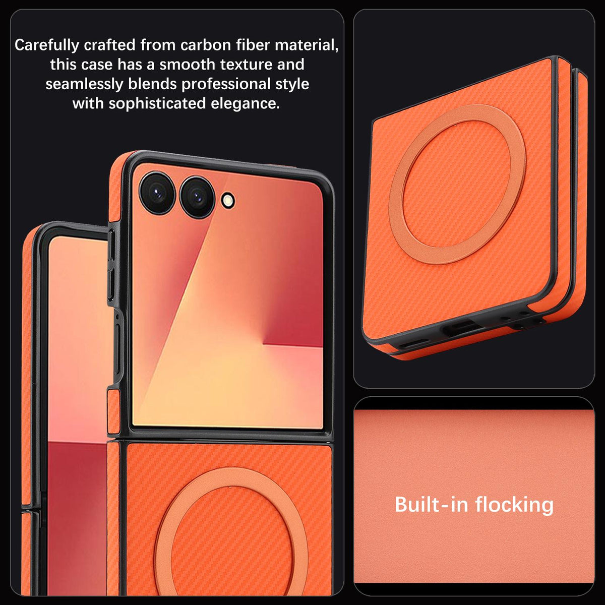 For Galaxy Z Flip8 5G Carbon Fiber MagSafe Phone Case - Orange - SYA003137616E