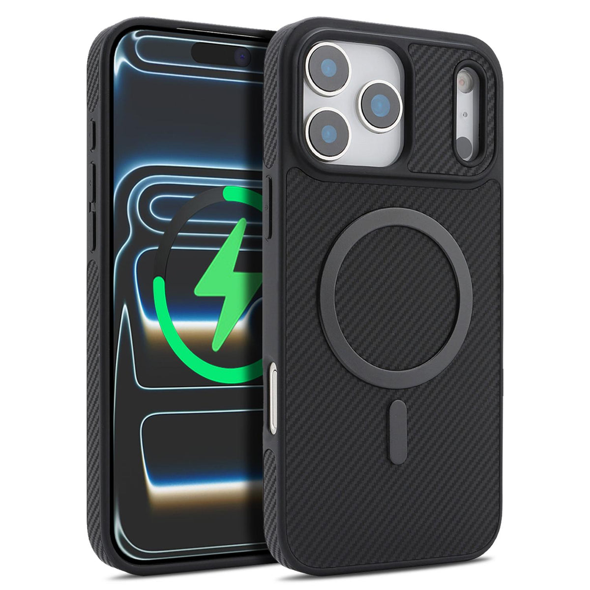 For iPhone 18 Pro Max Carbon Fiber MagSafe Phone Case - Black - SYA003137709A
