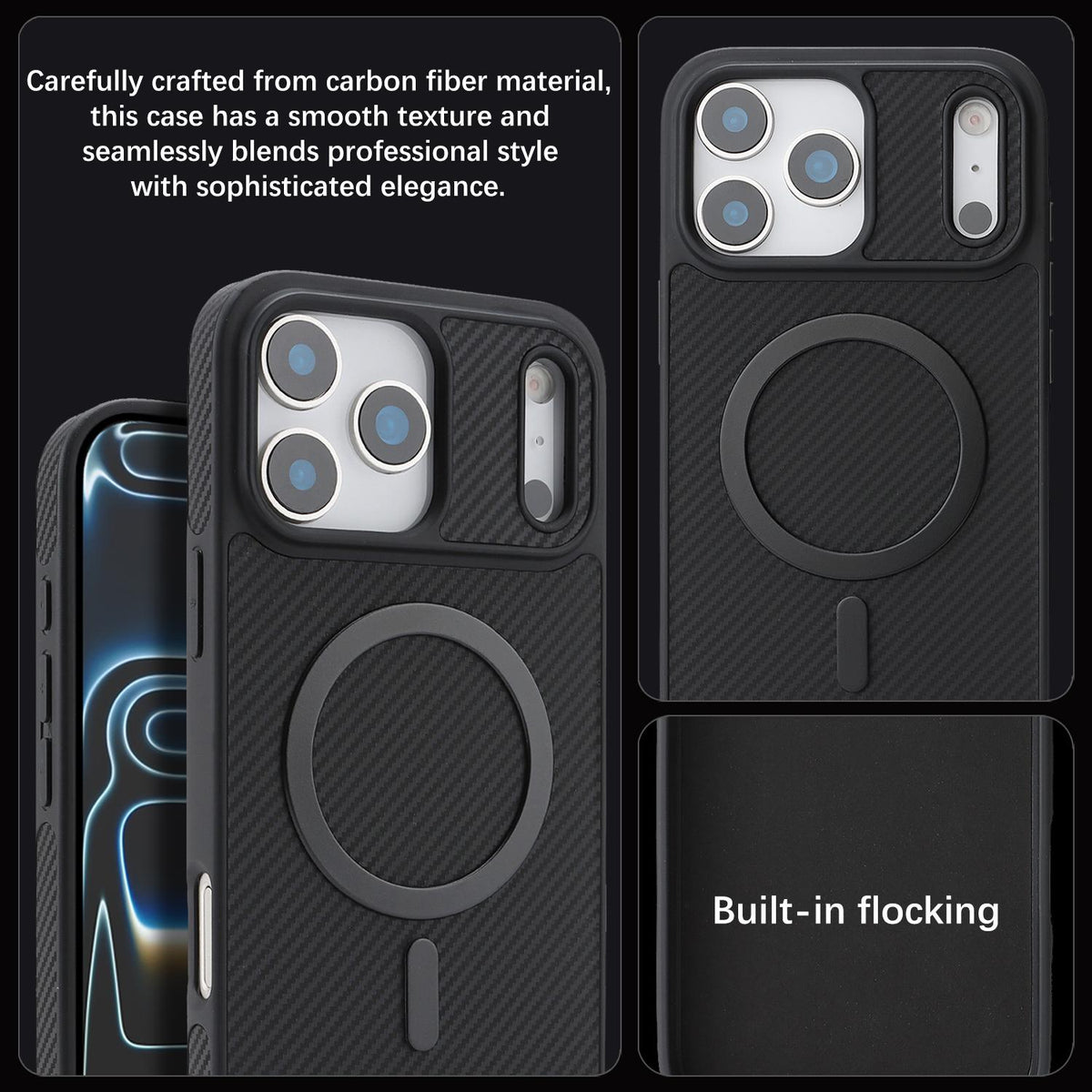 For iPhone 18 Pro Max Carbon Fiber MagSafe Phone Case - Black - SYA003137709A