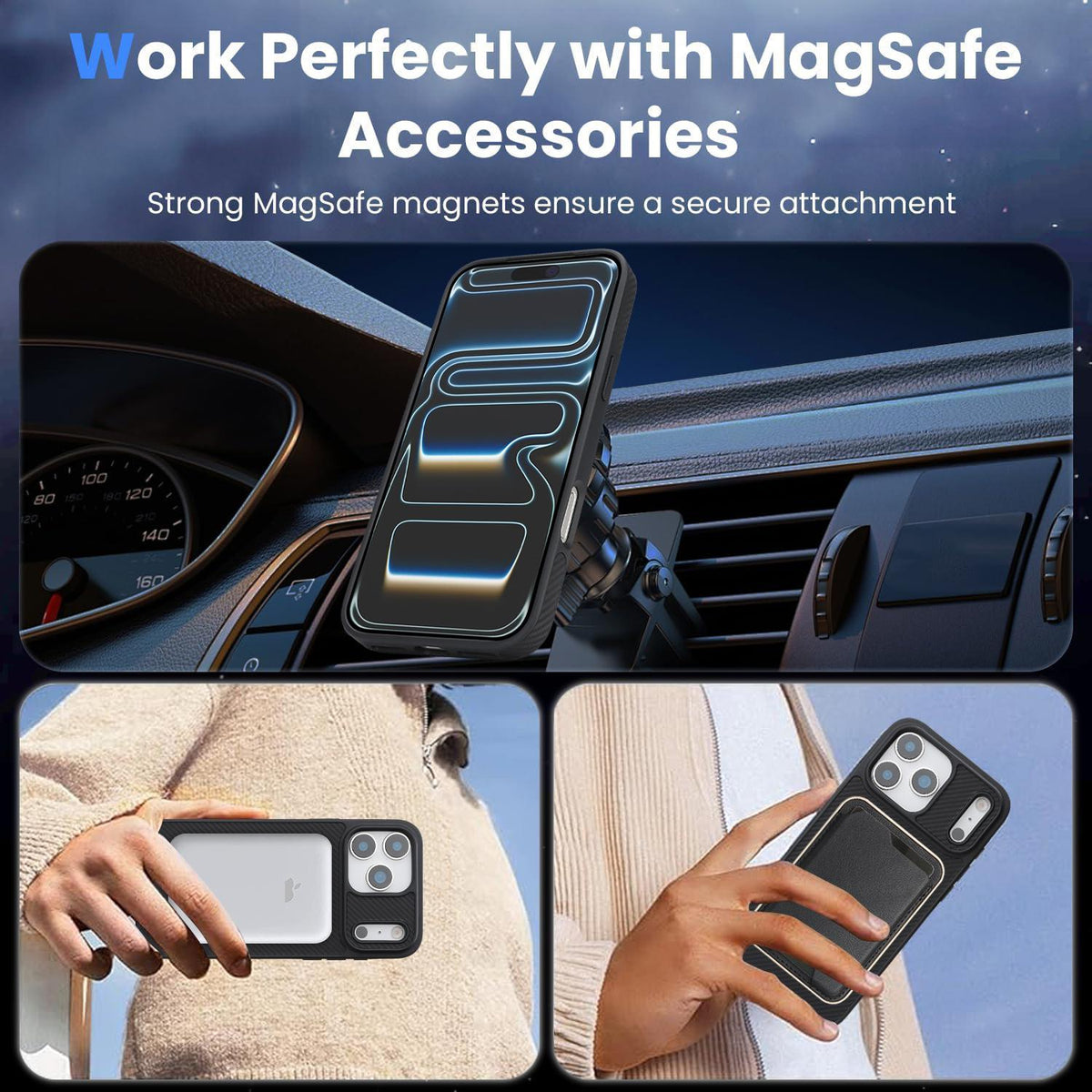 For iPhone 18 Pro Max Carbon Fiber MagSafe Phone Case - Black - SYA003137709A