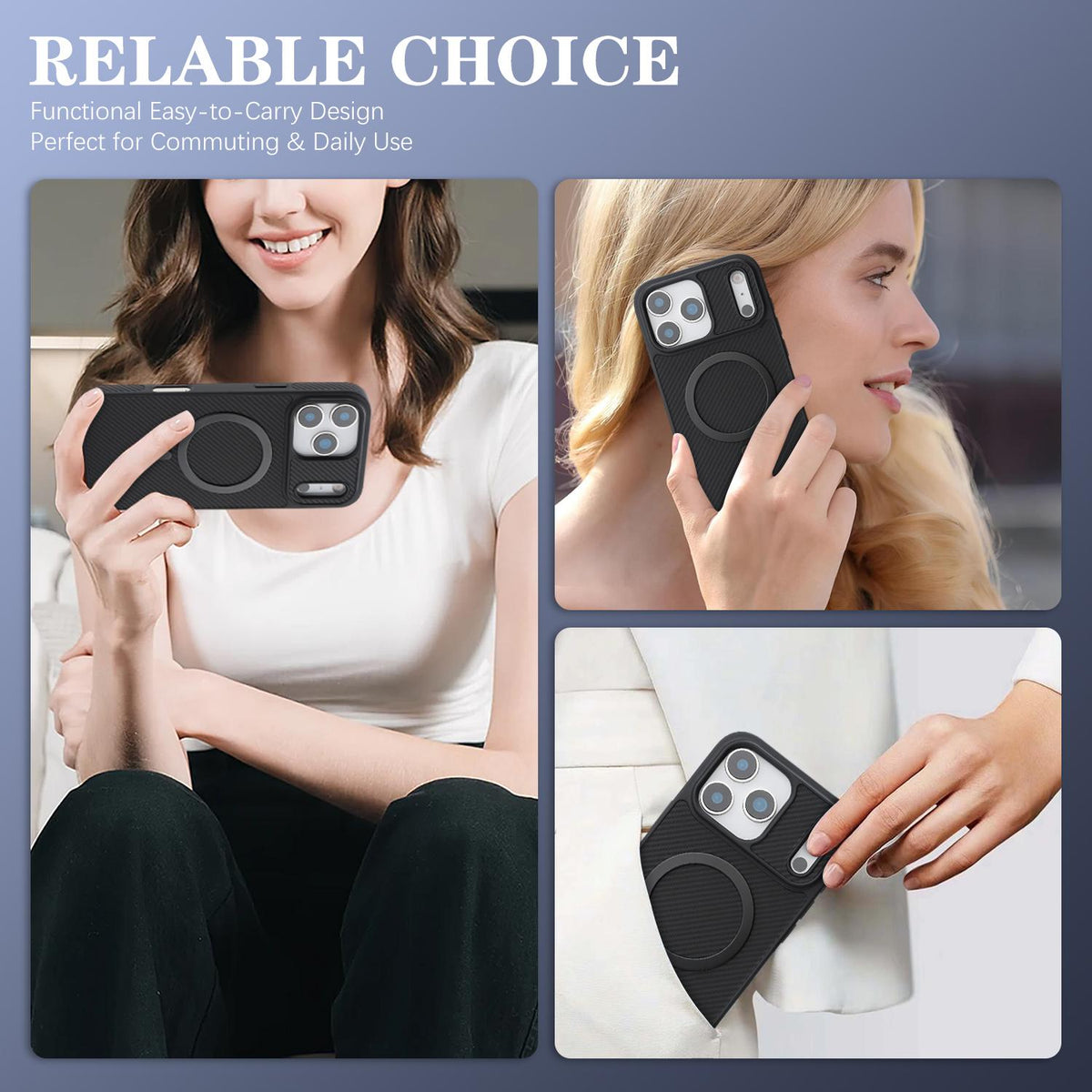 For iPhone 18 Pro Max Carbon Fiber MagSafe Phone Case - Black - SYA003137709A