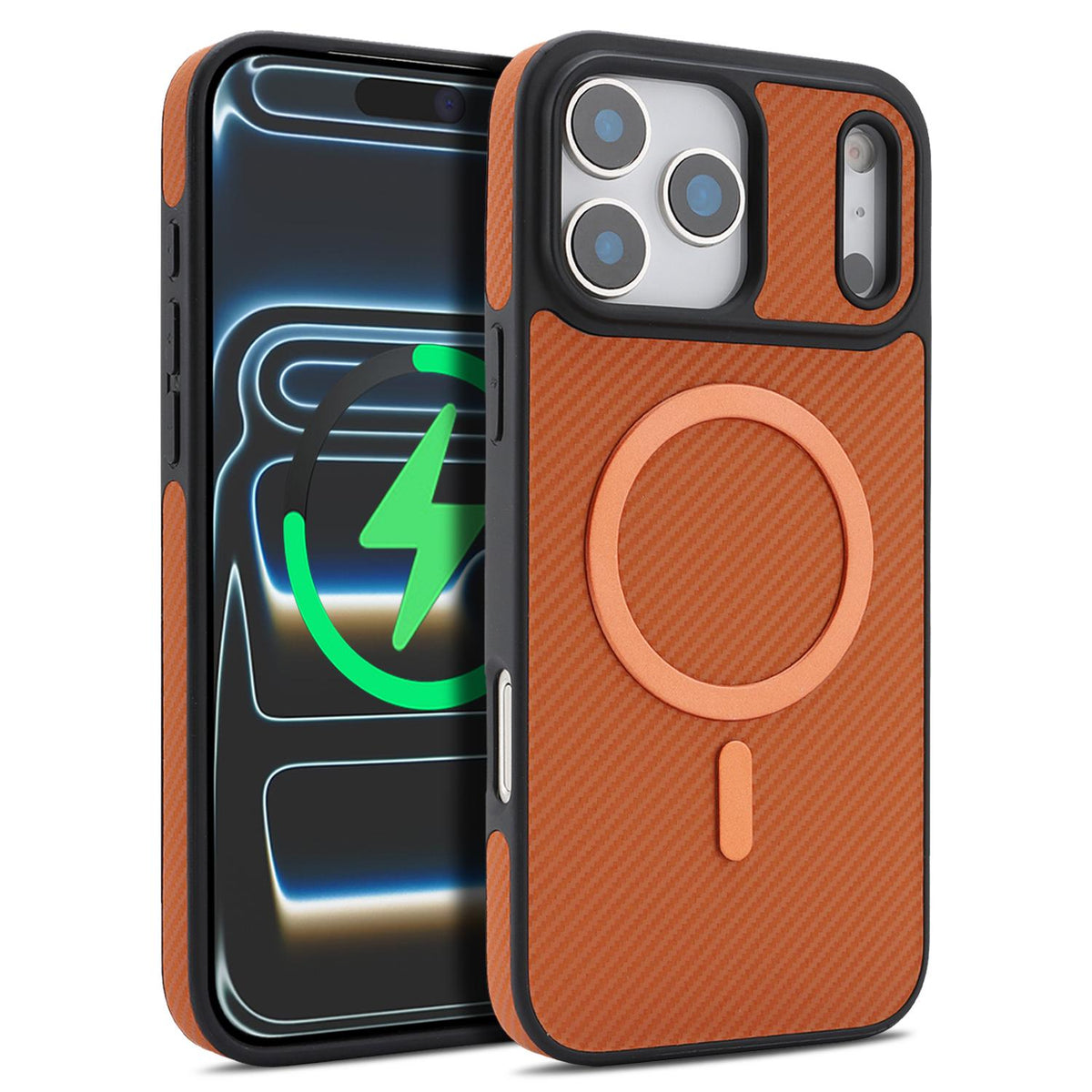 For iPhone 18 Pro Max Carbon Fiber MagSafe Phone Case - Brown - SYA003137709B