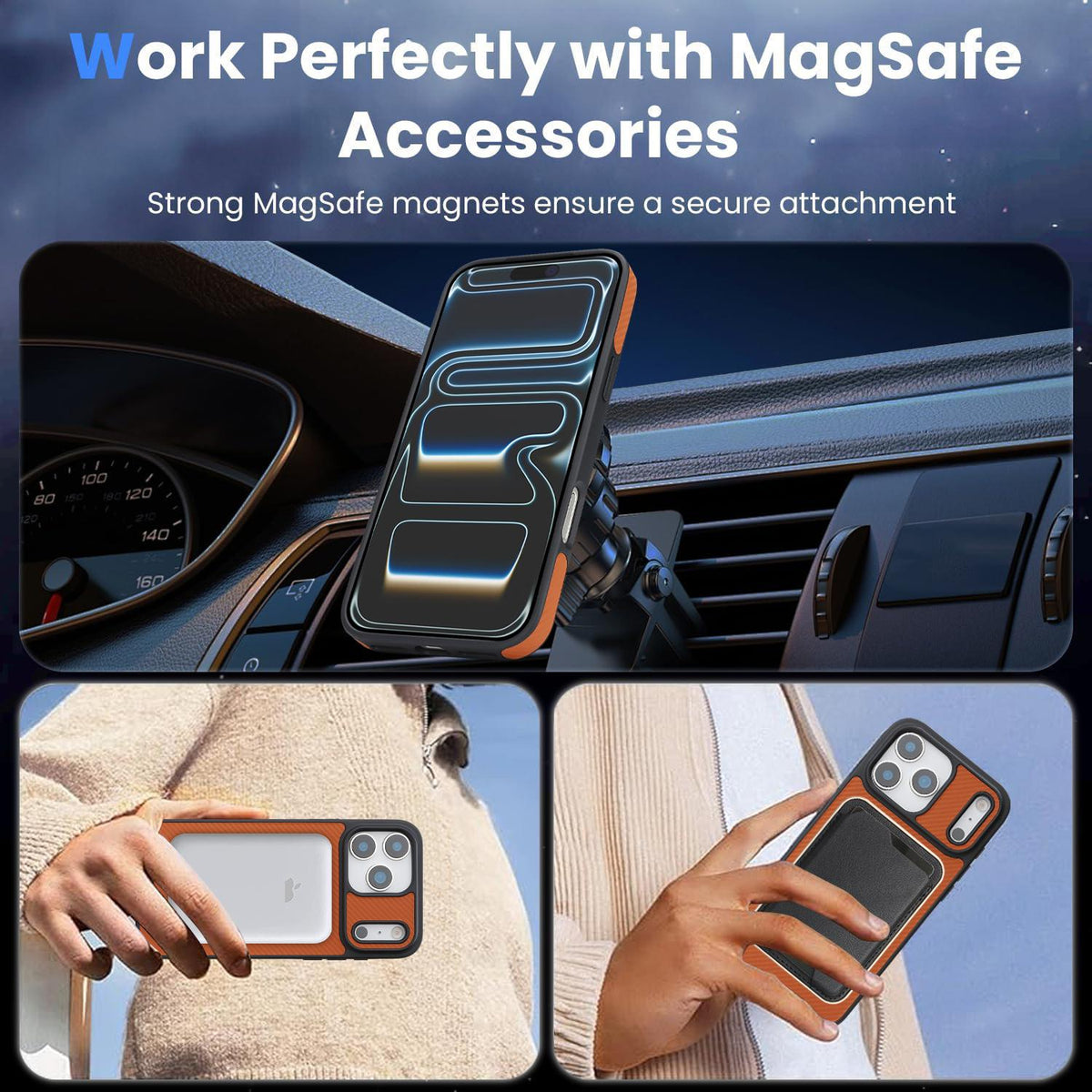 For iPhone 18 Pro Max Carbon Fiber MagSafe Phone Case - Brown - SYA003137709B