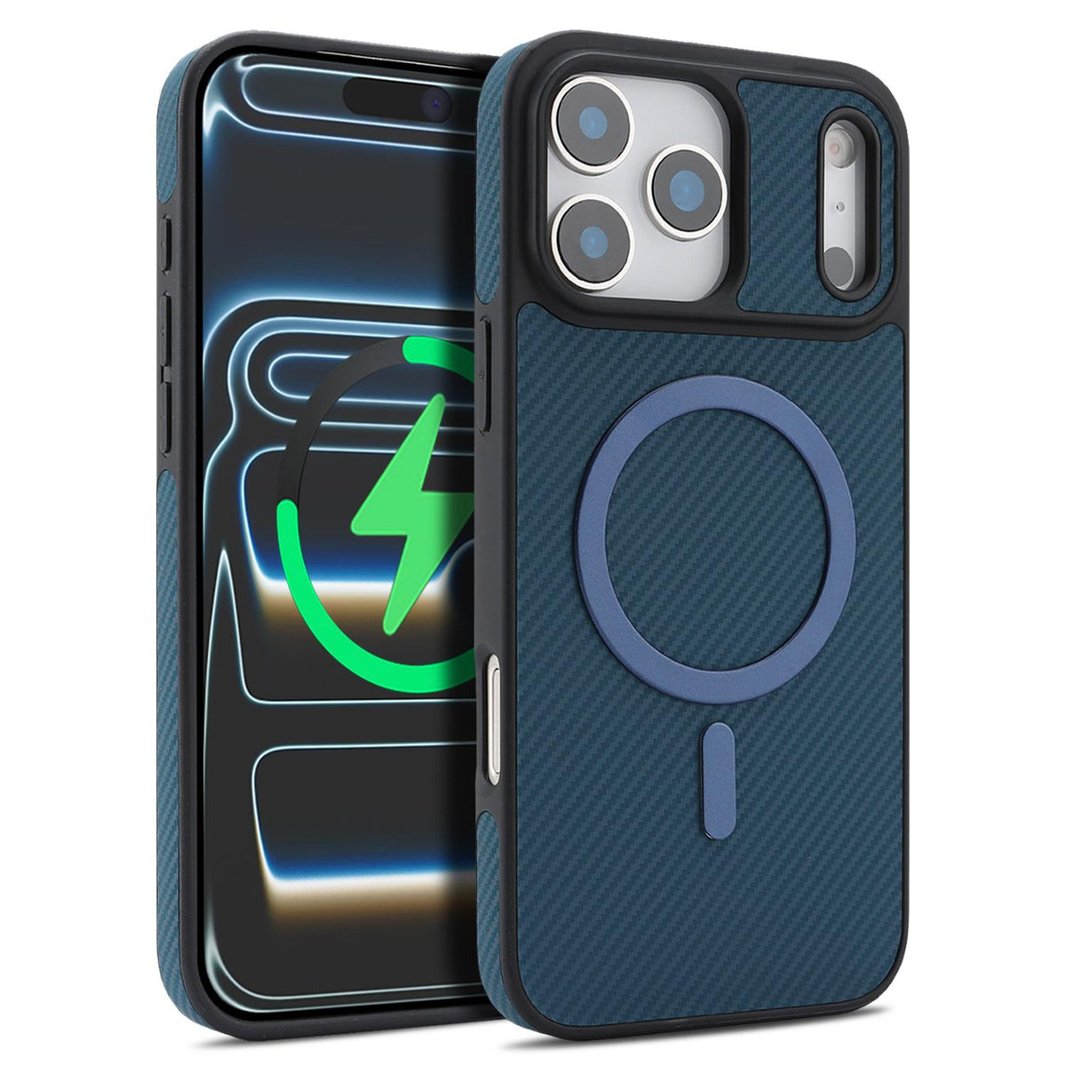 For iPhone 18 Pro Max Carbon Fiber MagSafe Phone Case - Blue - SYA003137709C
