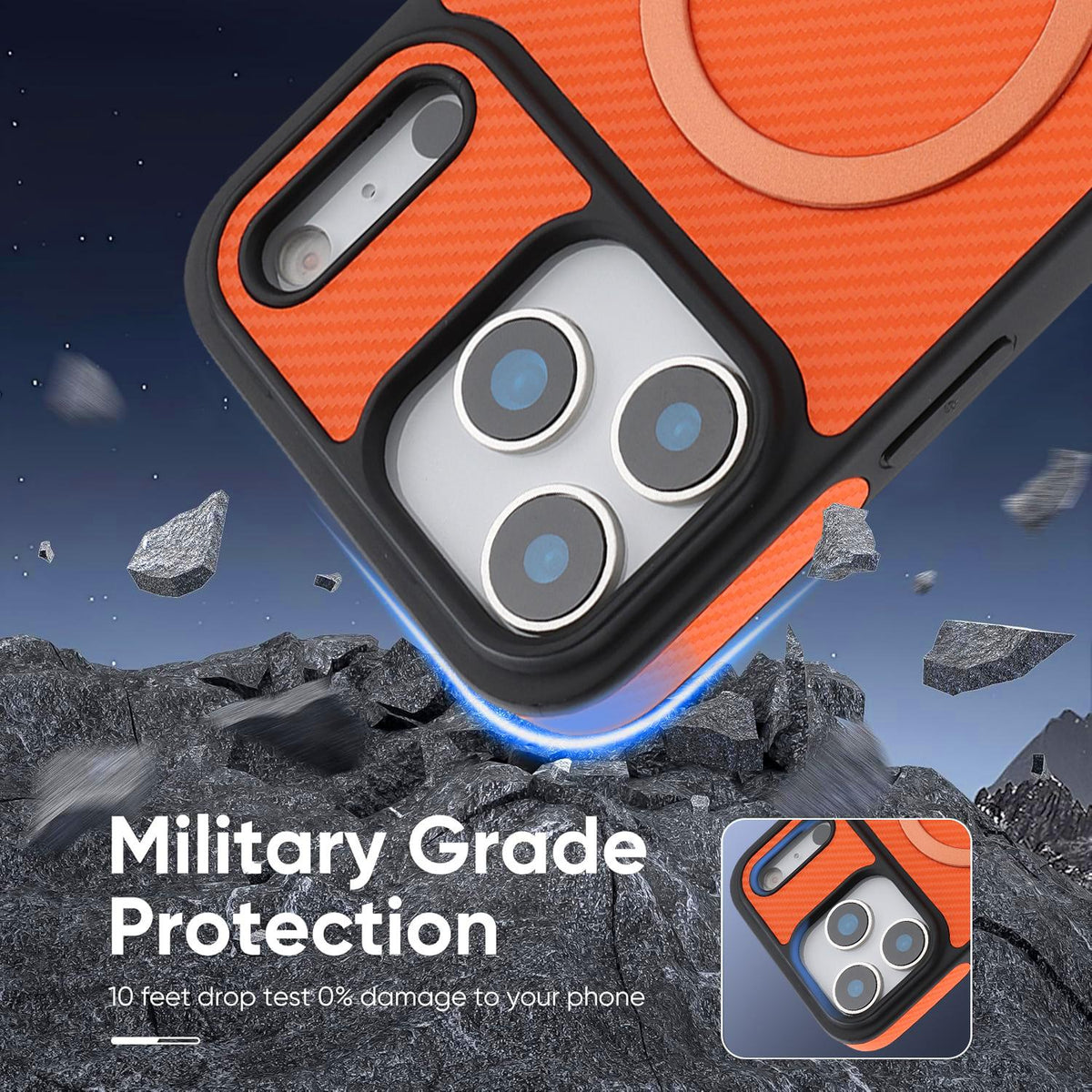 For iPhone 18 Pro Max Carbon Fiber MagSafe Phone Case - Orange - SYA003137709E