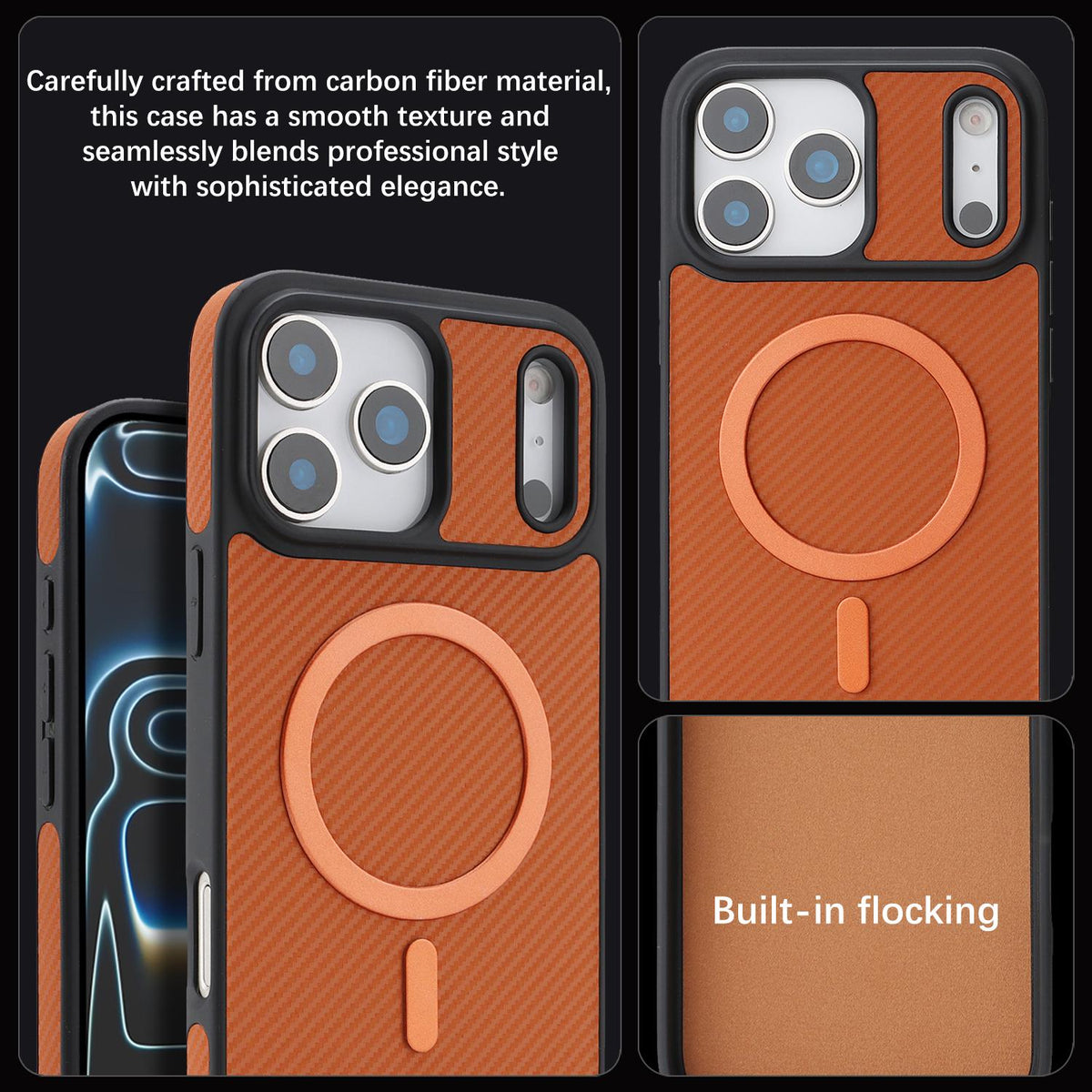 For iPhone 18 Pro Carbon Fiber MagSafe Phone Case - Brown - SYA003137710B