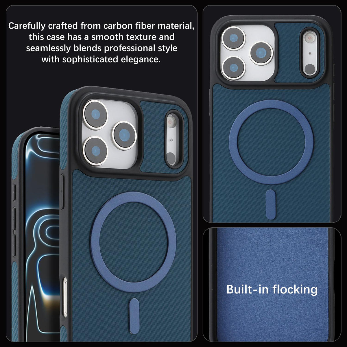 For iPhone 18 Pro Carbon Fiber MagSafe Phone Case - Blue - SYA003137710C