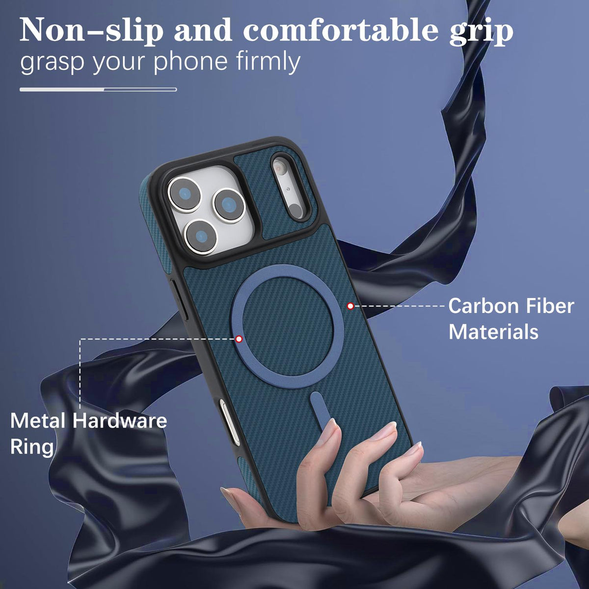 For iPhone 18 Pro Carbon Fiber MagSafe Phone Case - Blue - SYA003137710C
