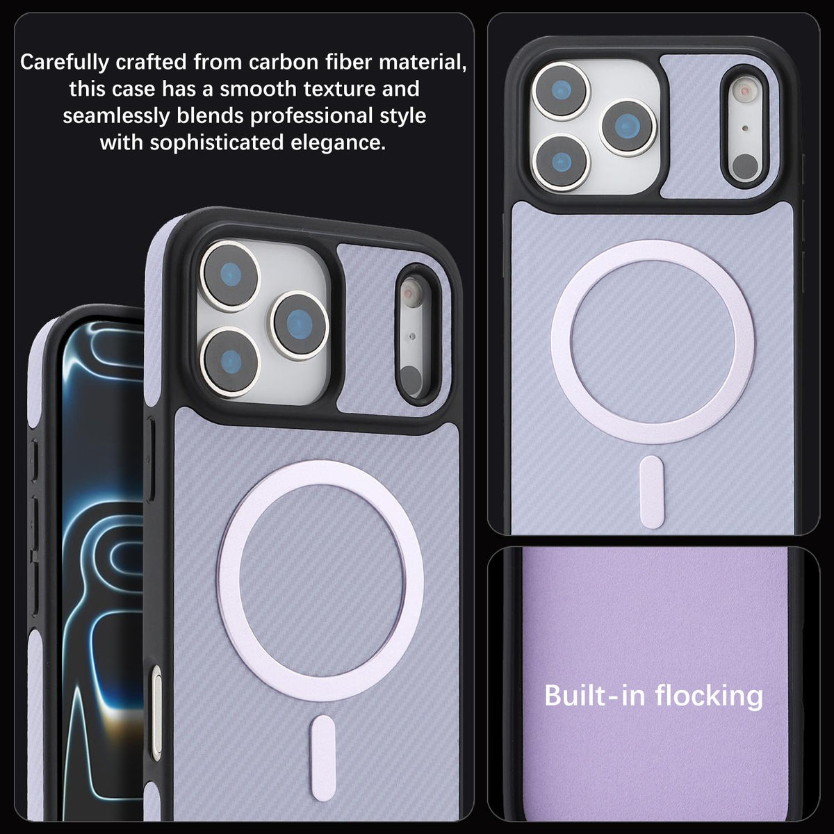 For iPhone 18 Pro Carbon Fiber MagSafe Phone Case - Purple - SYA003137710D
