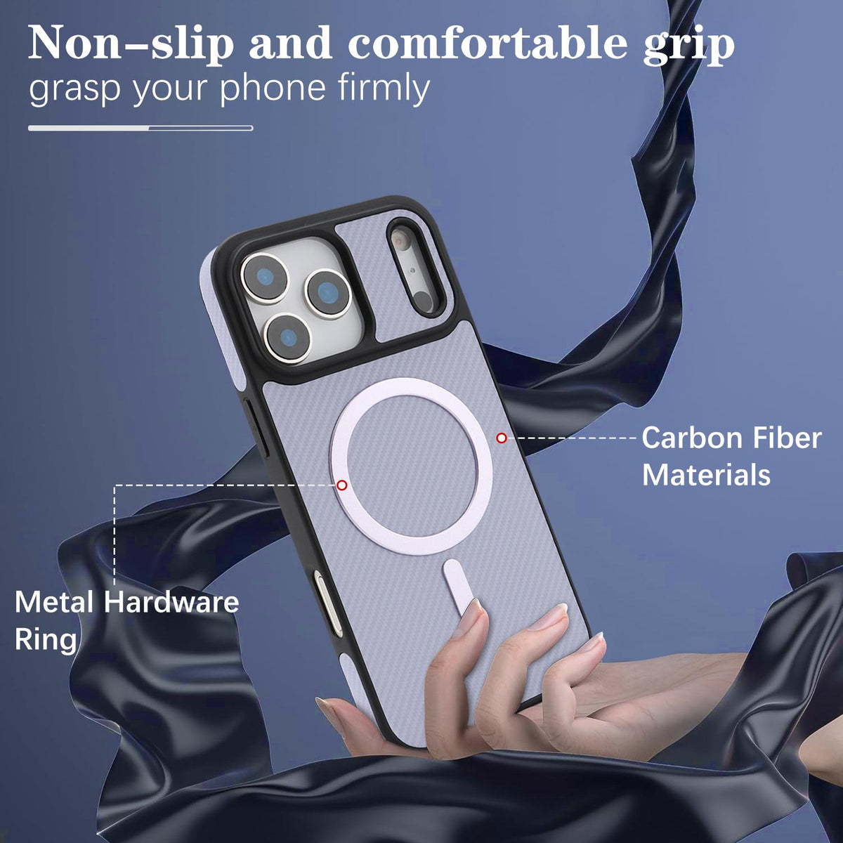 For iPhone 18 Pro Carbon Fiber MagSafe Phone Case - Purple - SYA003137710D