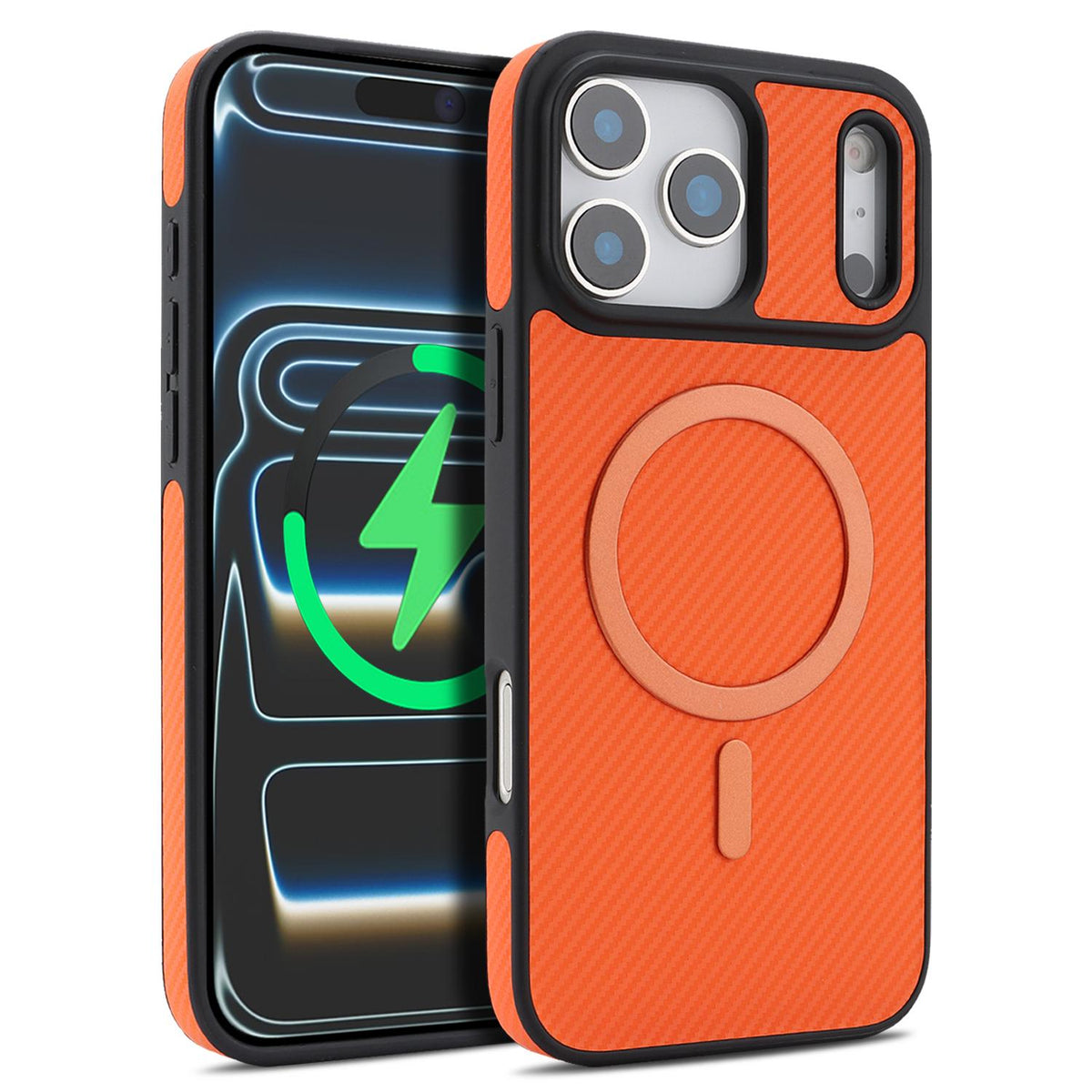 For iPhone 18 Pro Carbon Fiber MagSafe Phone Case - Orange - SYA003137710E