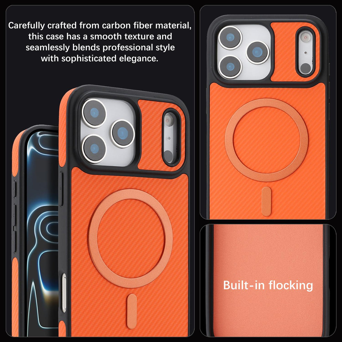 For iPhone 18 Pro Carbon Fiber MagSafe Phone Case - Orange - SYA003137710E