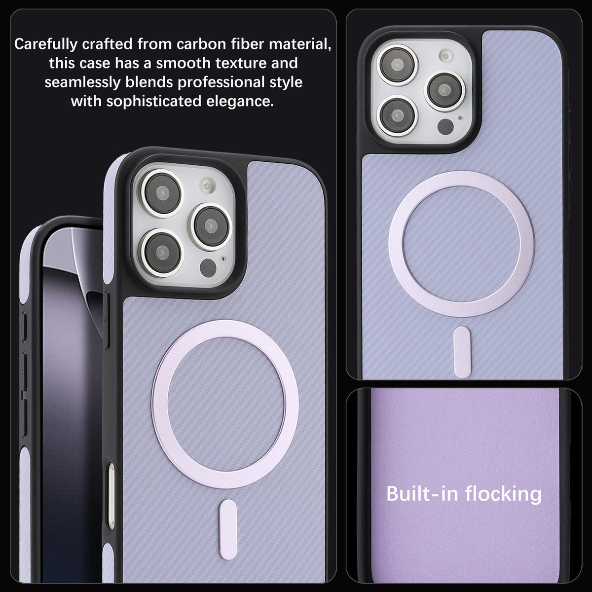 For iPhone 15 Pro Max Carbon Fiber MagSafe Phone Case - Purple - SYA003137711D