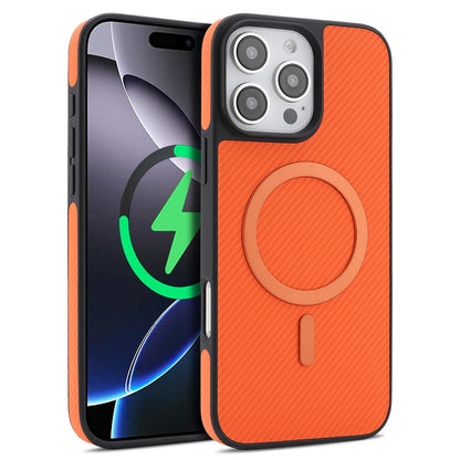 For iPhone 15 Pro Carbon Fiber MagSafe Phone Case - Orange - SYA003137712E