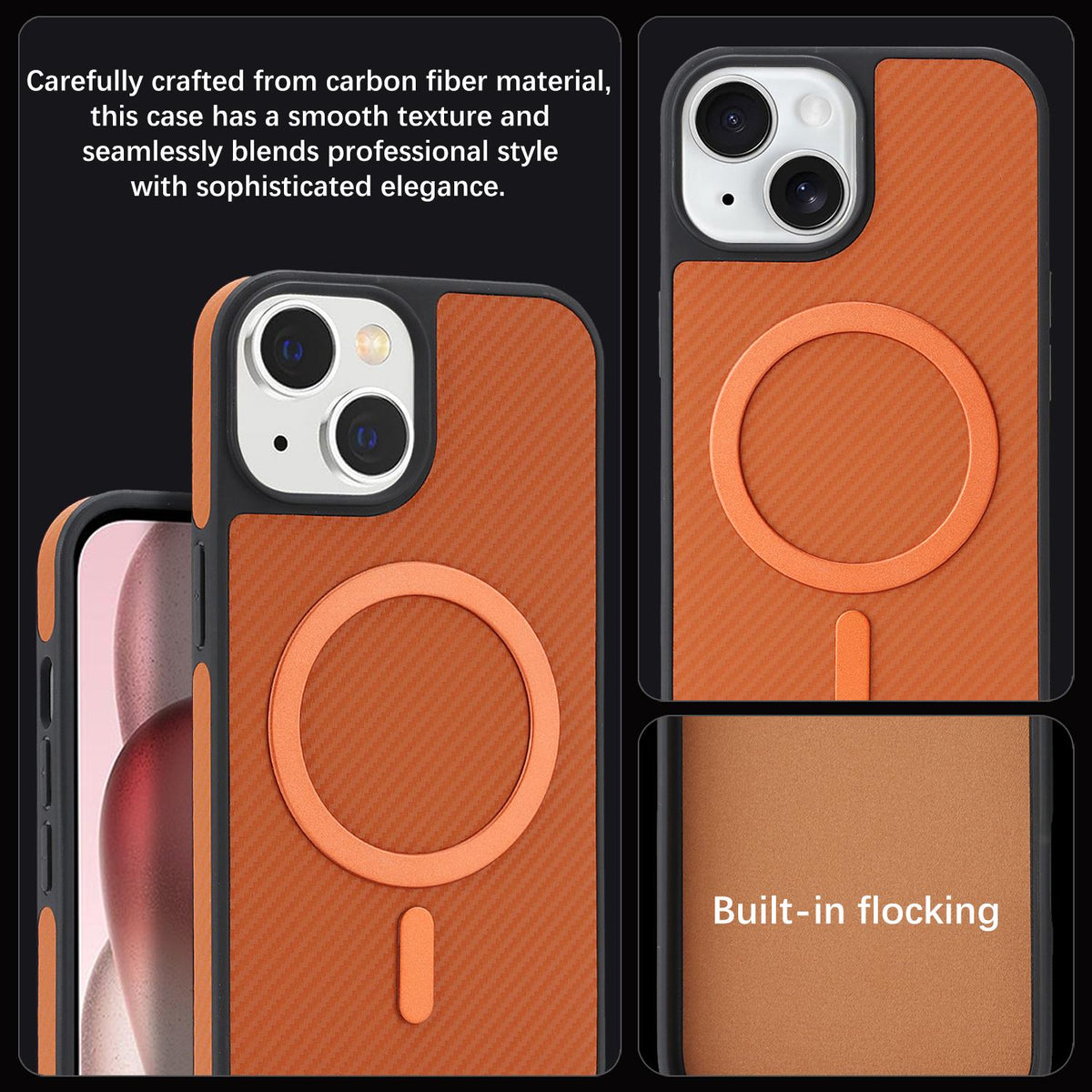 For iPhone 15 Plus Carbon Fiber MagSafe Phone Case - Brown - SYA003137713B