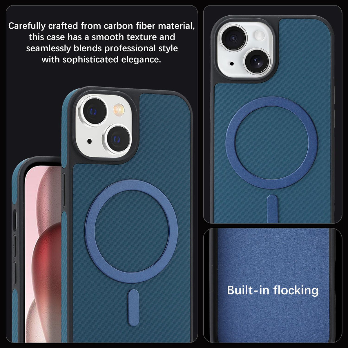 For iPhone 15 Plus Carbon Fiber MagSafe Phone Case - Blue - SYA003137713C