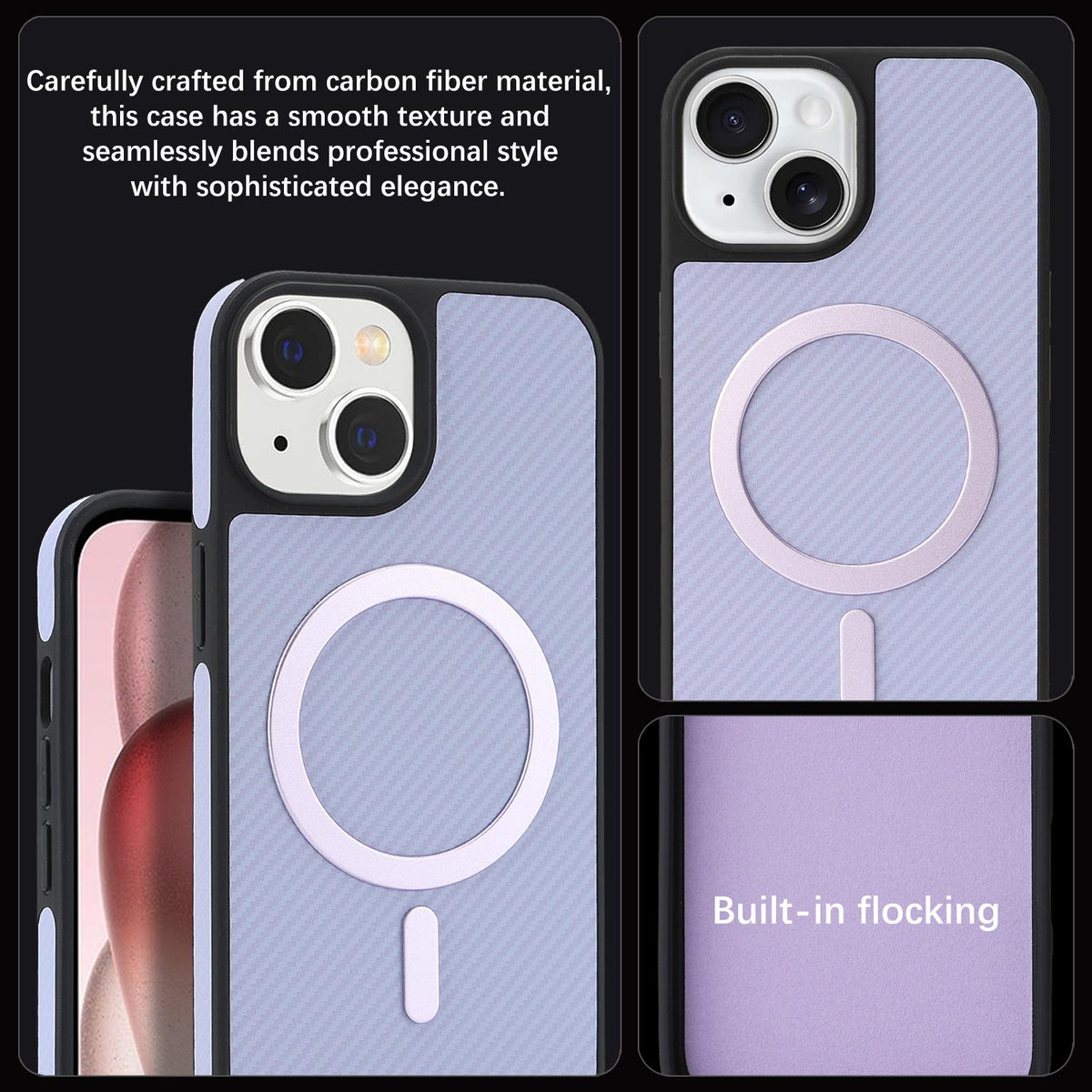 For iPhone 15 Plus Carbon Fiber MagSafe Phone Case - Purple - SYA003137713D