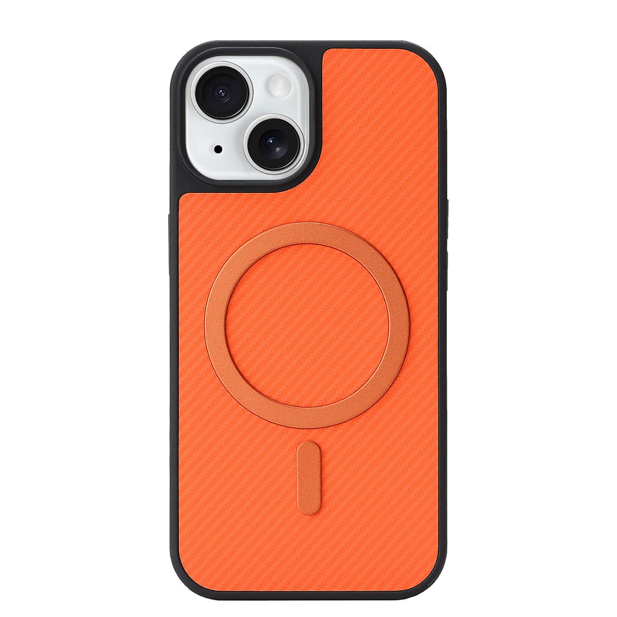 For iPhone 15 Plus Carbon Fiber MagSafe Phone Case - Orange - SYA003137713E