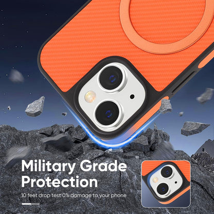 For iPhone 15 Plus Carbon Fiber MagSafe Phone Case - Orange - SYA003137713E