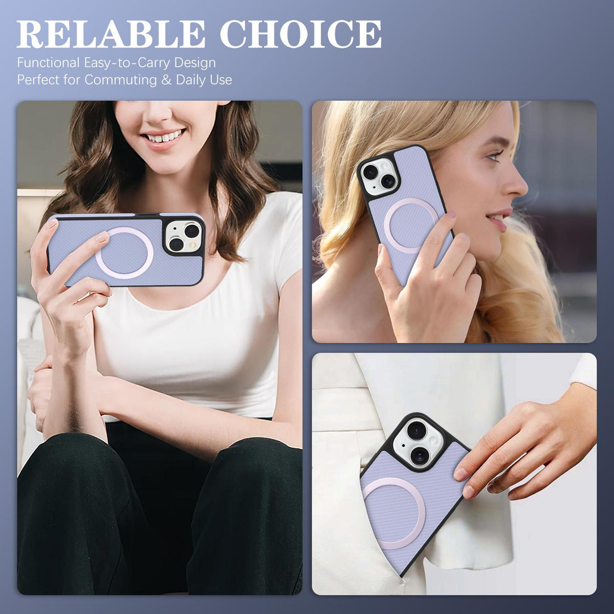 For iPhone 15 Carbon Fiber MagSafe Phone Case - Purple - SYA003137714D