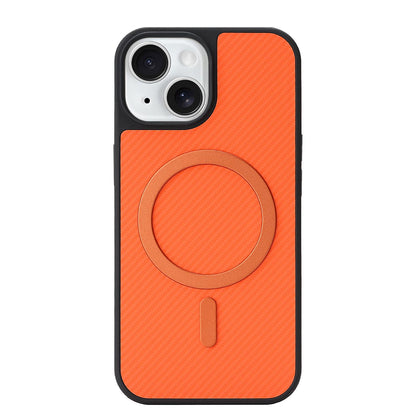 For iPhone 15 Carbon Fiber MagSafe Phone Case - Orange - SYA003137714E