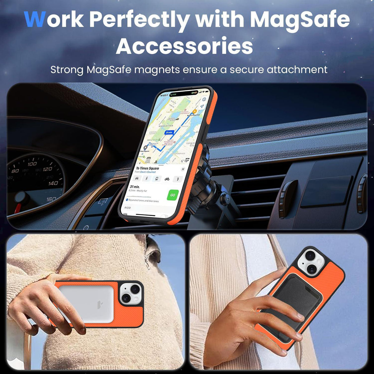 For iPhone 15 Carbon Fiber MagSafe Phone Case - Orange - SYA003137714E