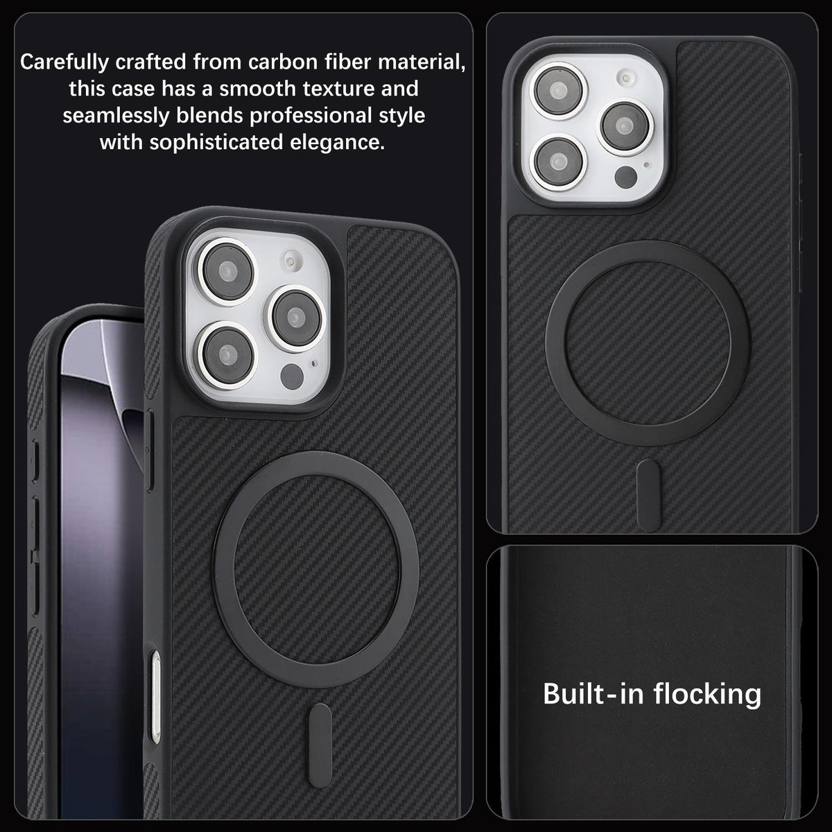 For iPhone 14 Pro Carbon Fiber MagSafe Phone Case - Black - SYA003137716A