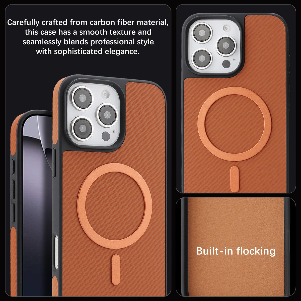 For iPhone 14 Pro Carbon Fiber MagSafe Phone Case - Brown - SYA003137716B