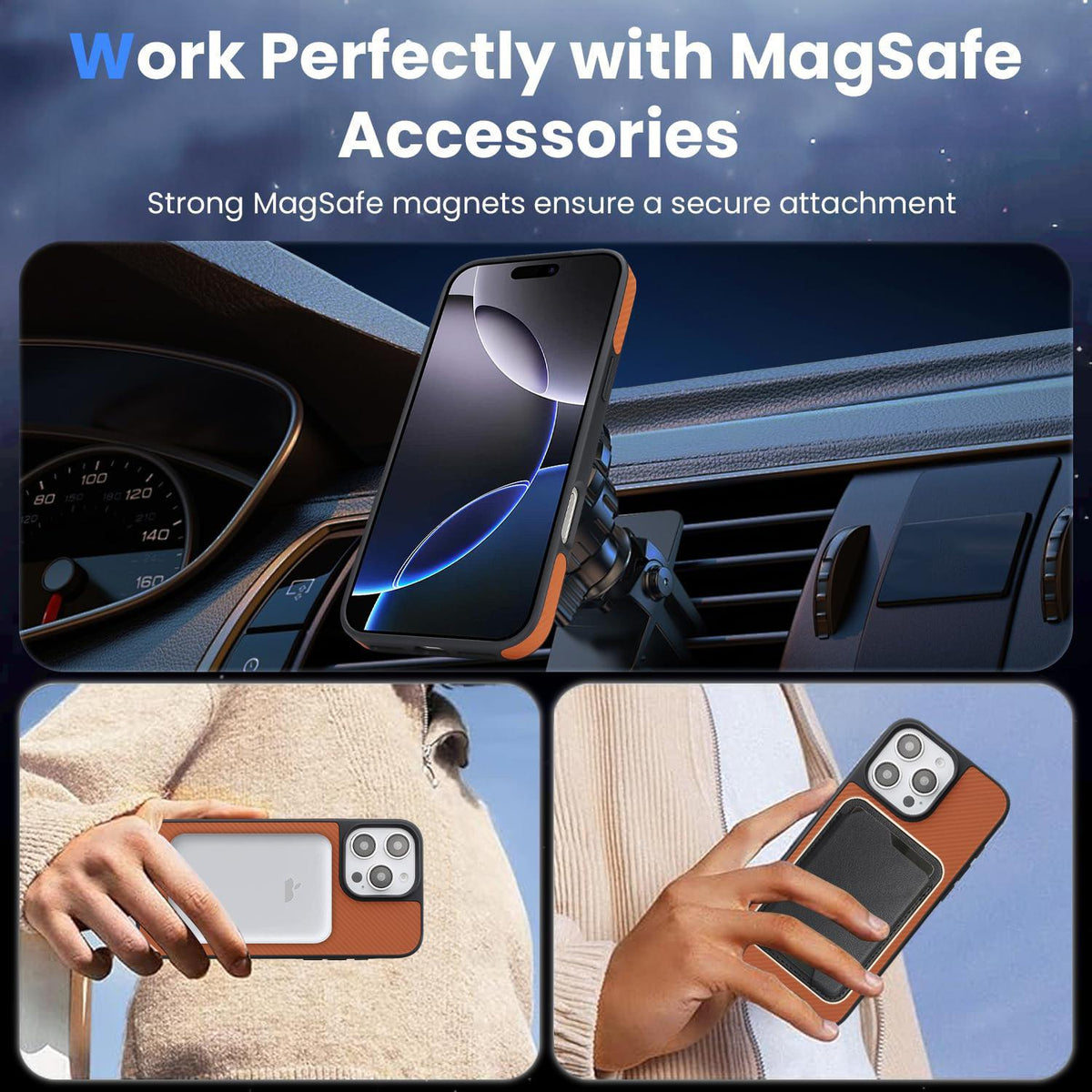 For iPhone 14 Pro Carbon Fiber MagSafe Phone Case - Brown - SYA003137716B