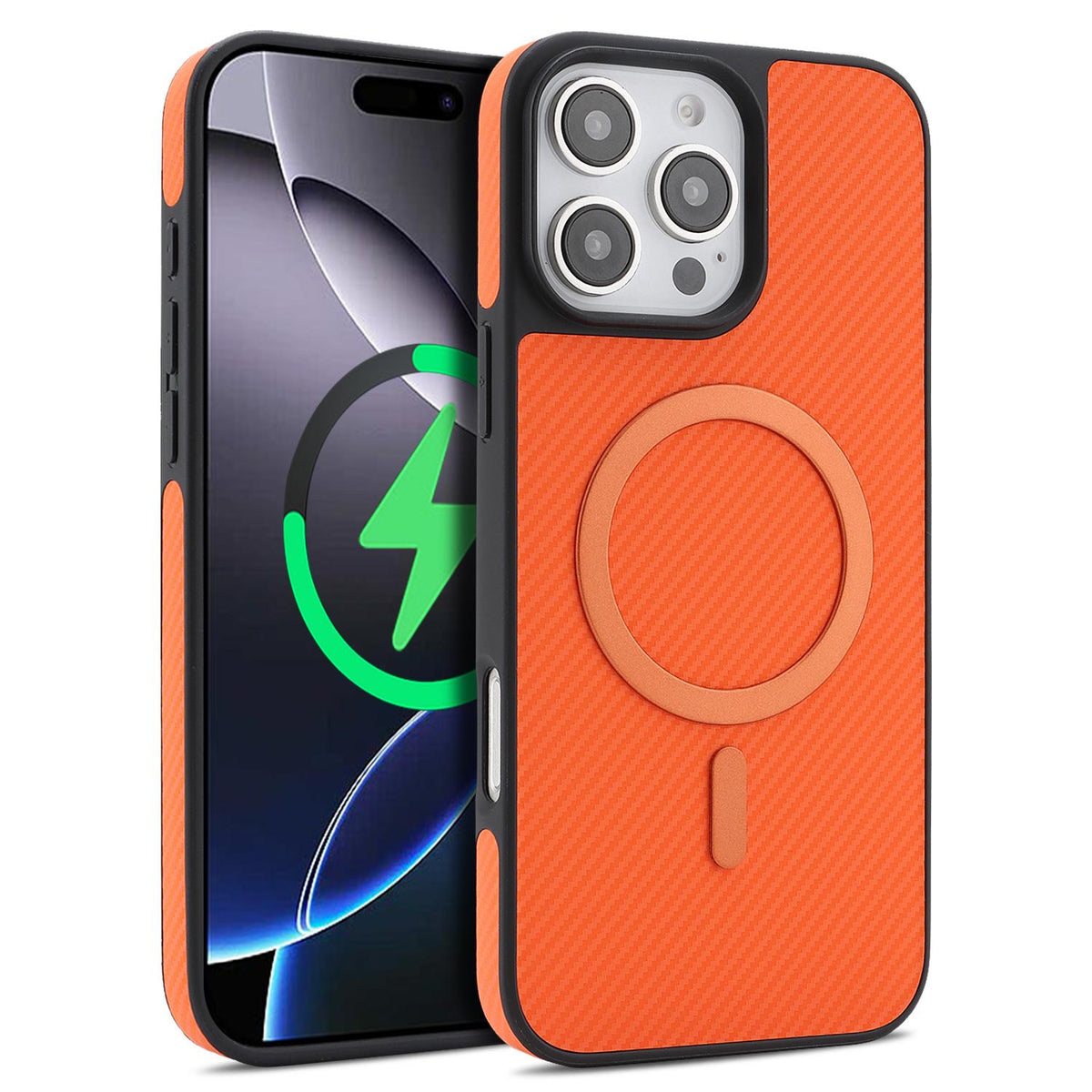For iPhone 14 Pro Carbon Fiber MagSafe Phone Case - Orange - SYA003137716E