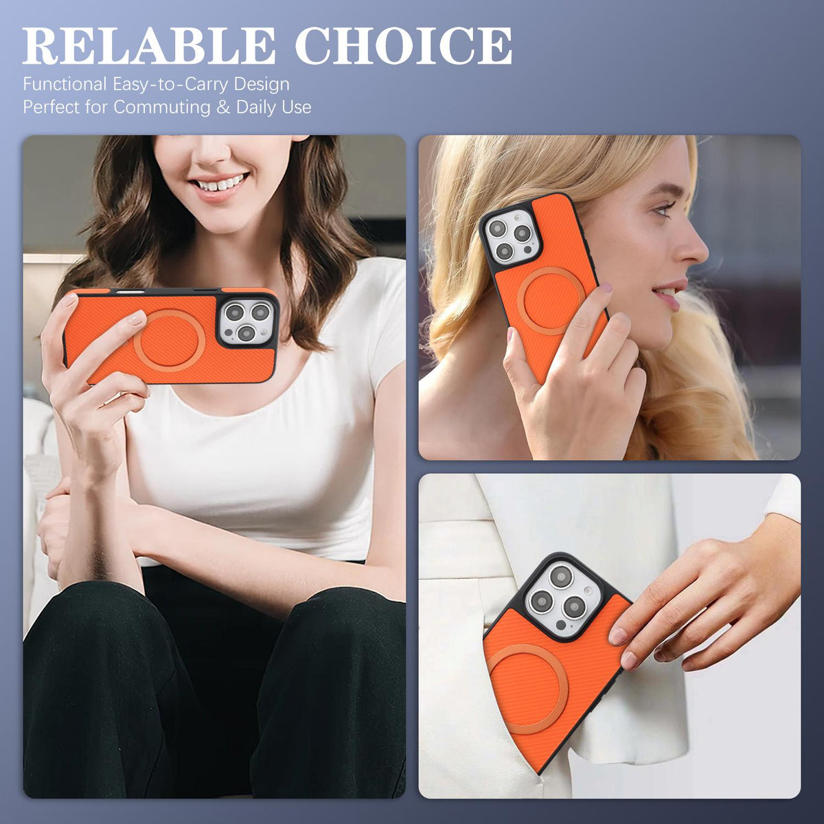 For iPhone 14 Pro Carbon Fiber MagSafe Phone Case - Orange - SYA003137716E