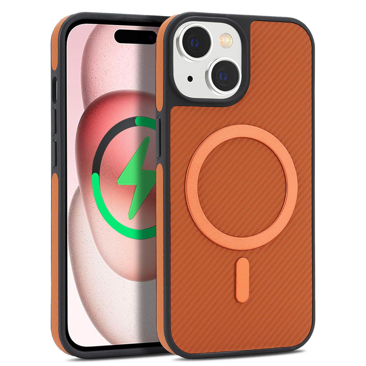 For iPhone 14 Carbon Fiber MagSafe Phone Case - Brown - SYA003137718B