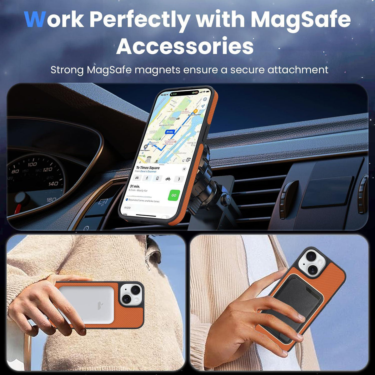 For iPhone 14 Carbon Fiber MagSafe Phone Case - Brown - SYA003137718B