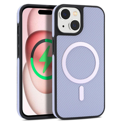 For iPhone 14 Carbon Fiber MagSafe Phone Case - Purple - SYA003137718D