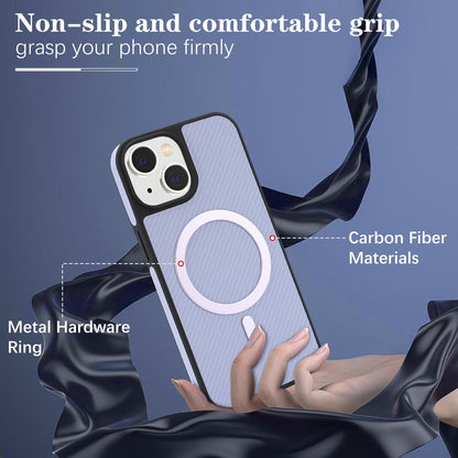 For iPhone 14 Carbon Fiber MagSafe Phone Case - Purple - SYA003137718D