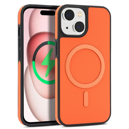 For iPhone 14 Carbon Fiber MagSafe Phone Case - Orange - SYA003137718E