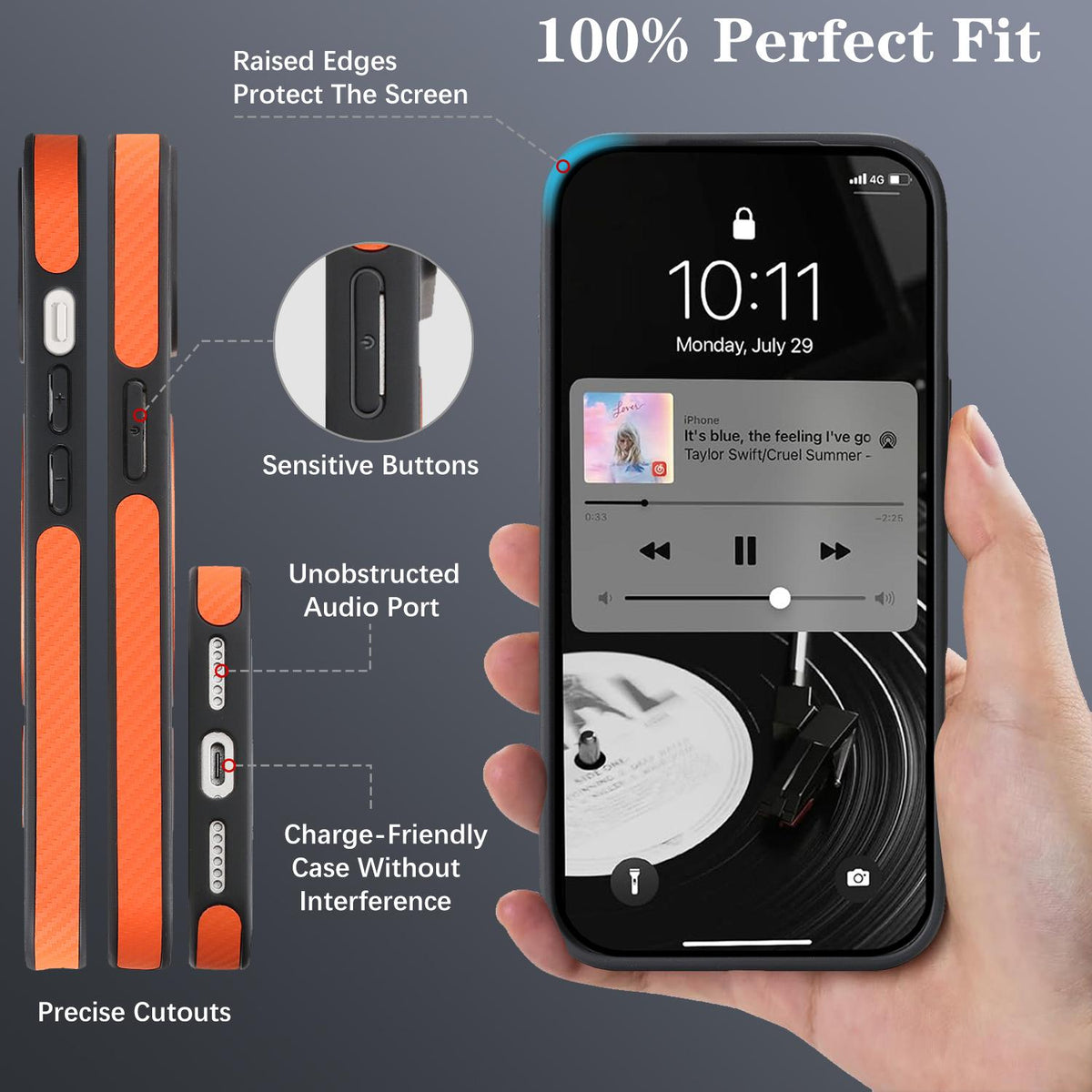 For iPhone 14 Carbon Fiber MagSafe Phone Case - Orange - SYA003137718E