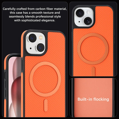 For iPhone 14 Carbon Fiber MagSafe Phone Case - Orange - SYA003137718E