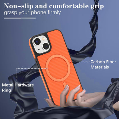 For iPhone 14 Carbon Fiber MagSafe Phone Case - Orange - SYA003137718E
