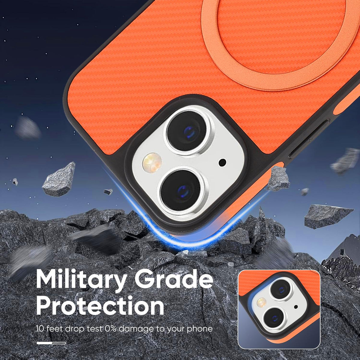 For iPhone 14 Carbon Fiber MagSafe Phone Case - Orange - SYA003137718E