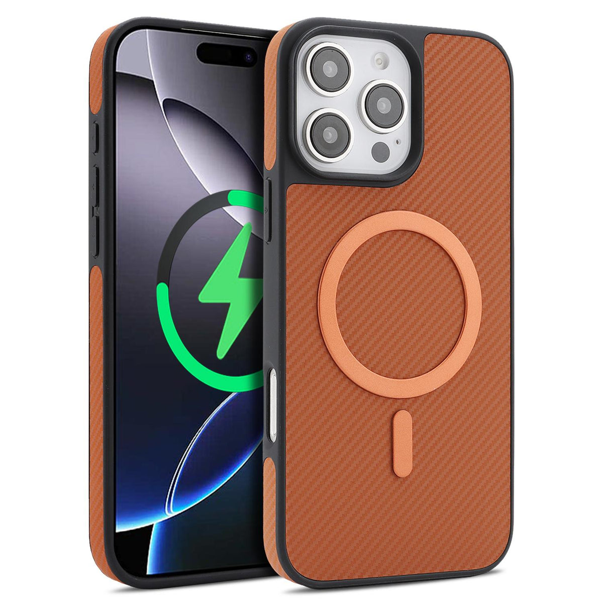 For iPhone 13 Pro Max Carbon Fiber MagSafe Phone Case - Brown - SYA003137719B