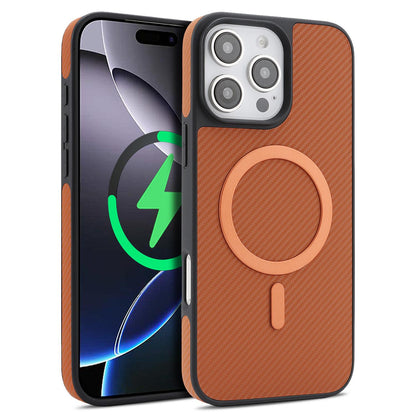 For iPhone 13 Pro Max Carbon Fiber MagSafe Phone Case - Brown - SYA003137719B
