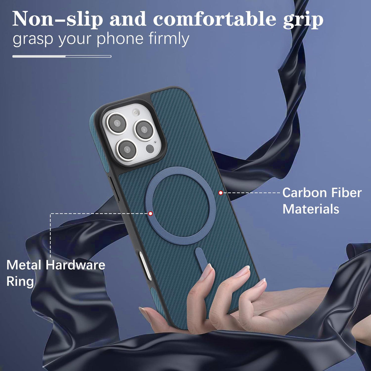 For iPhone 13 Pro Max Carbon Fiber MagSafe Phone Case - Blue - SYA003137719C
