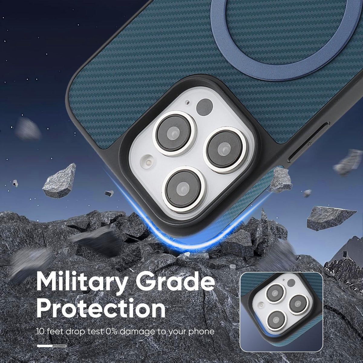 For iPhone 13 Pro Max Carbon Fiber MagSafe Phone Case - Blue - SYA003137719C