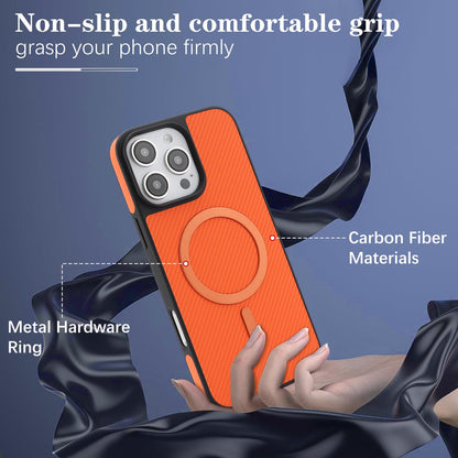 For iPhone 13 Pro Max Carbon Fiber MagSafe Phone Case - Orange - SYA003137719E
