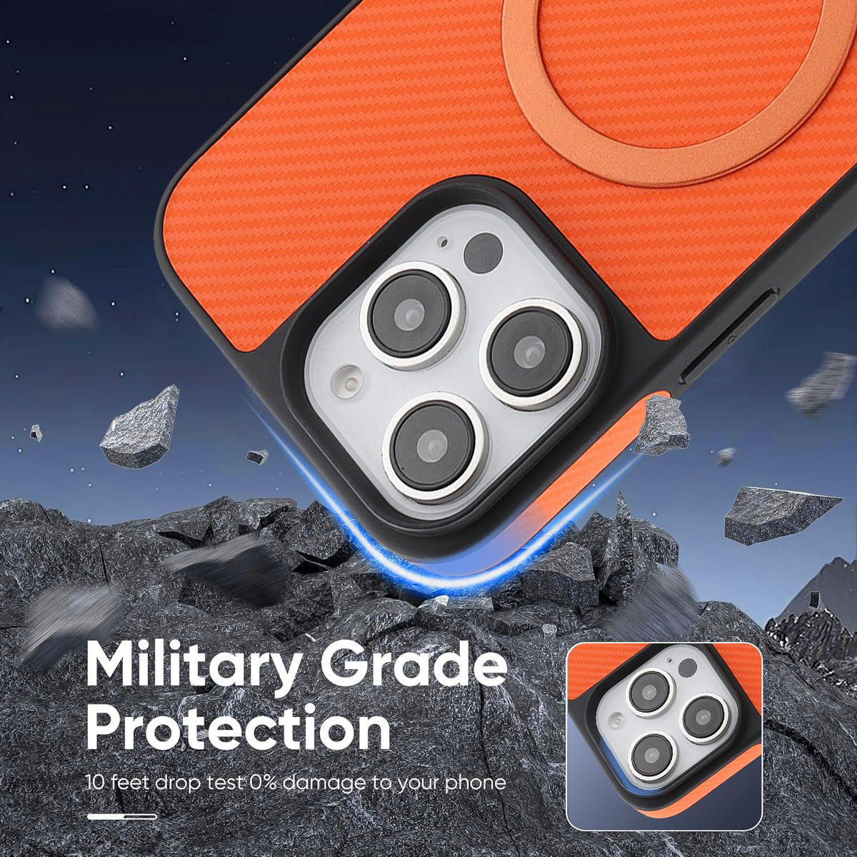 For iPhone 13 Pro Max Carbon Fiber MagSafe Phone Case - Orange - SYA003137719E