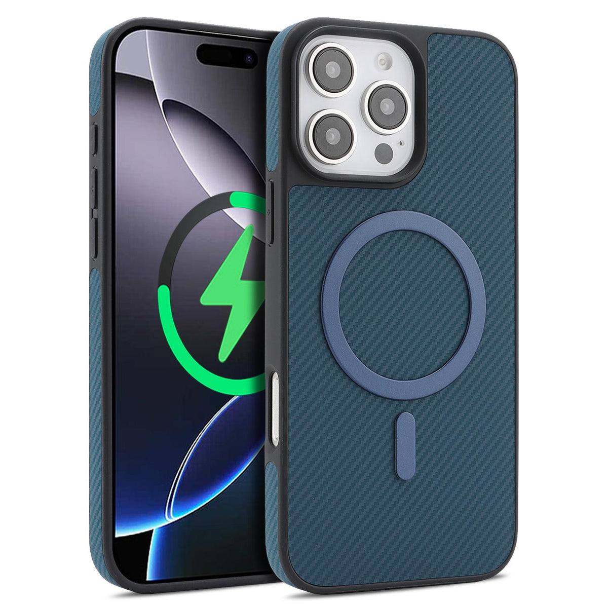 For iPhone 13 Pro Carbon Fiber MagSafe Phone Case - Blue - SYA003137720C