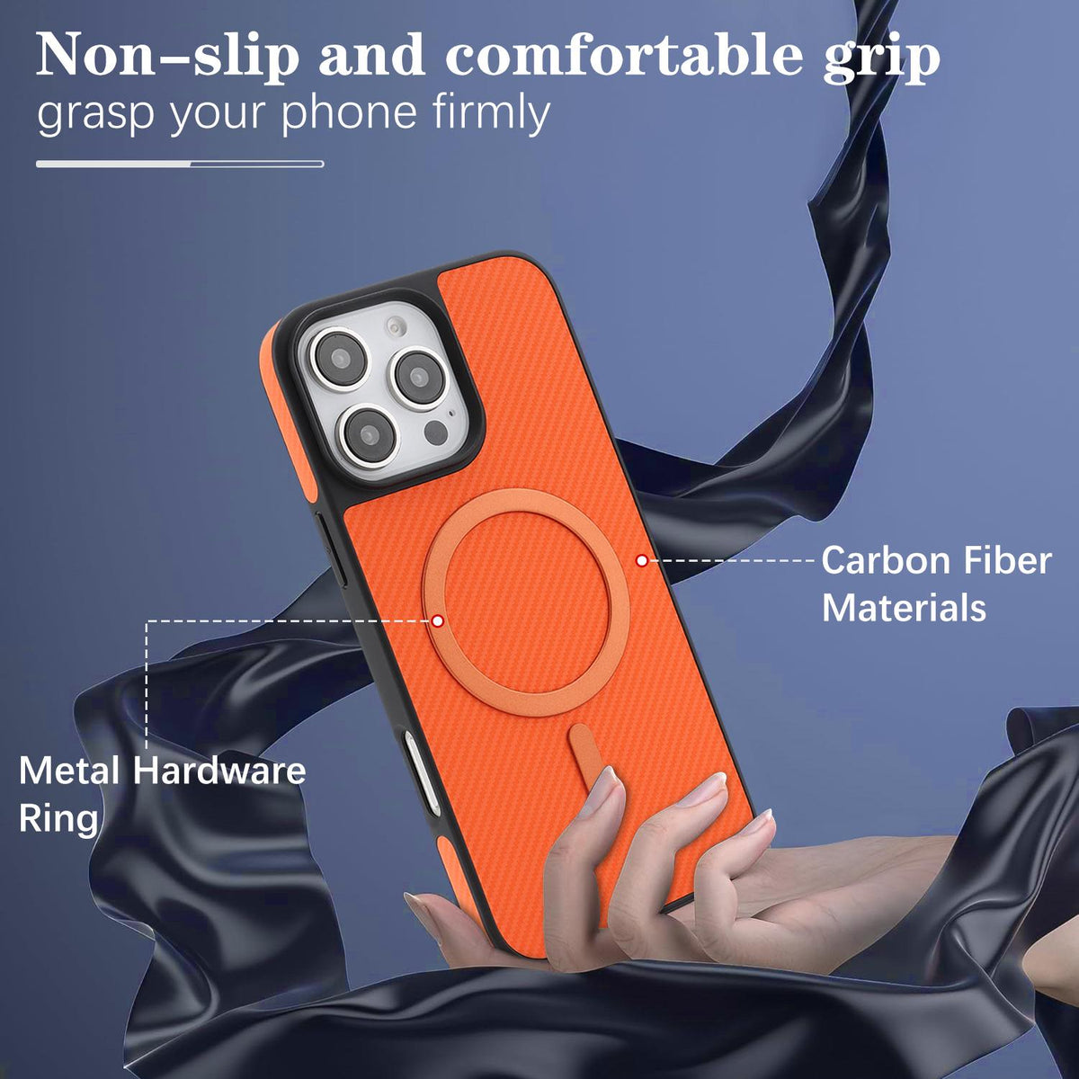 For iPhone 13 Pro Carbon Fiber MagSafe Phone Case - Orange - SYA003137720E