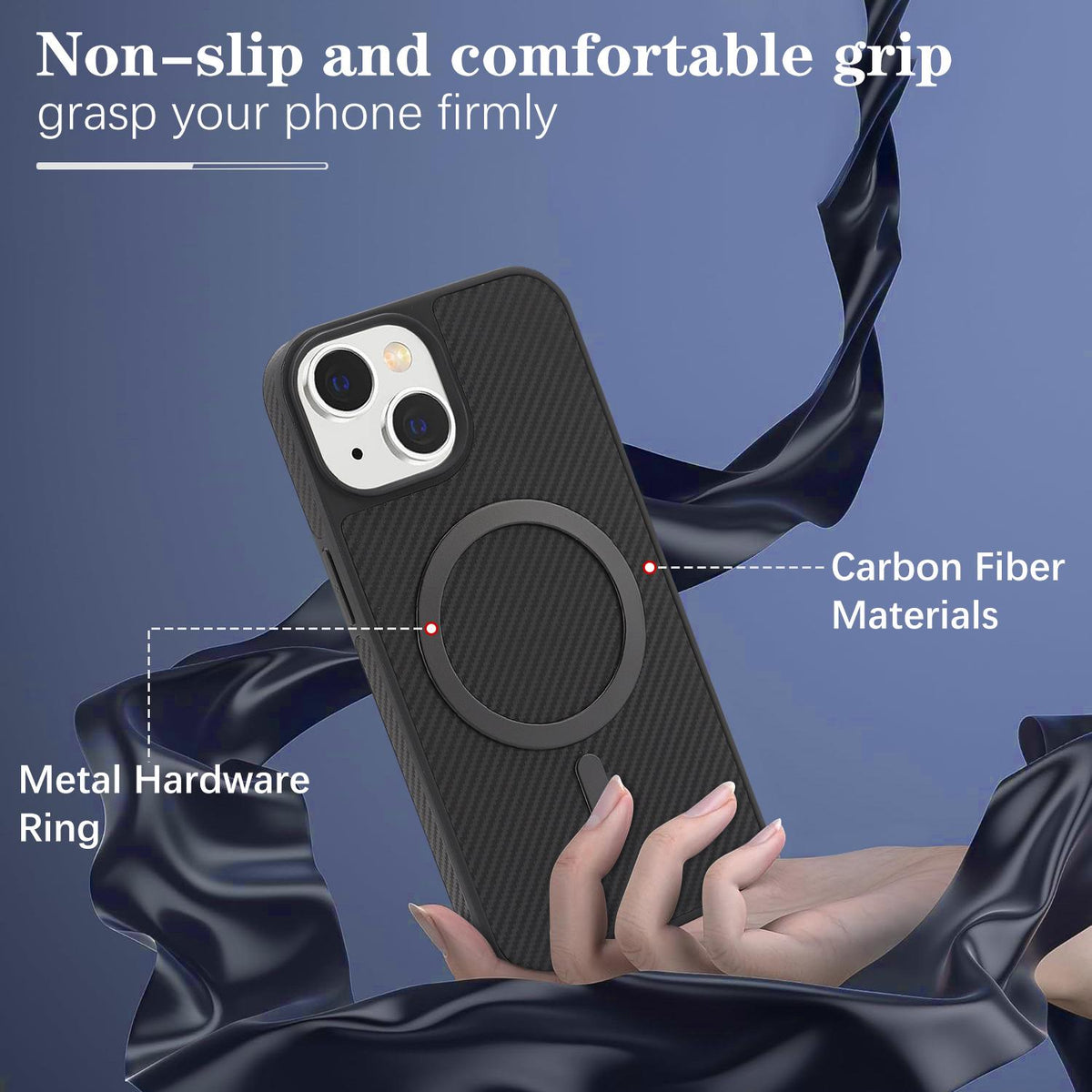 For iPhone 13 Carbon Fiber MagSafe Phone Case - Black - SYA003137721A