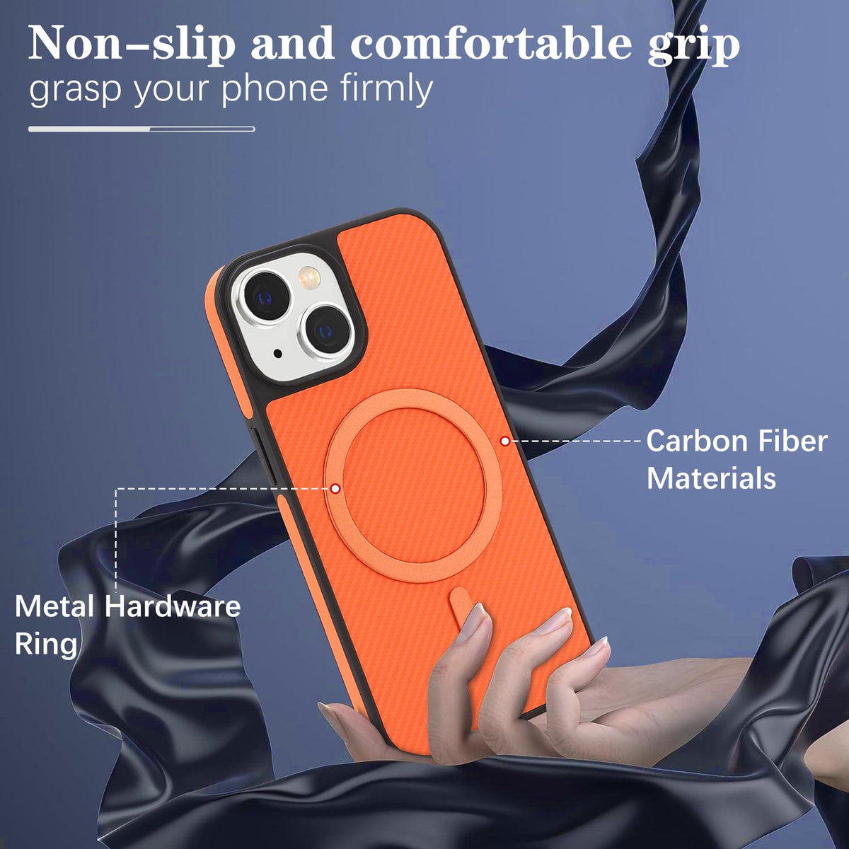 For iPhone 13 Carbon Fiber MagSafe Phone Case - Orange - SYA003137721E